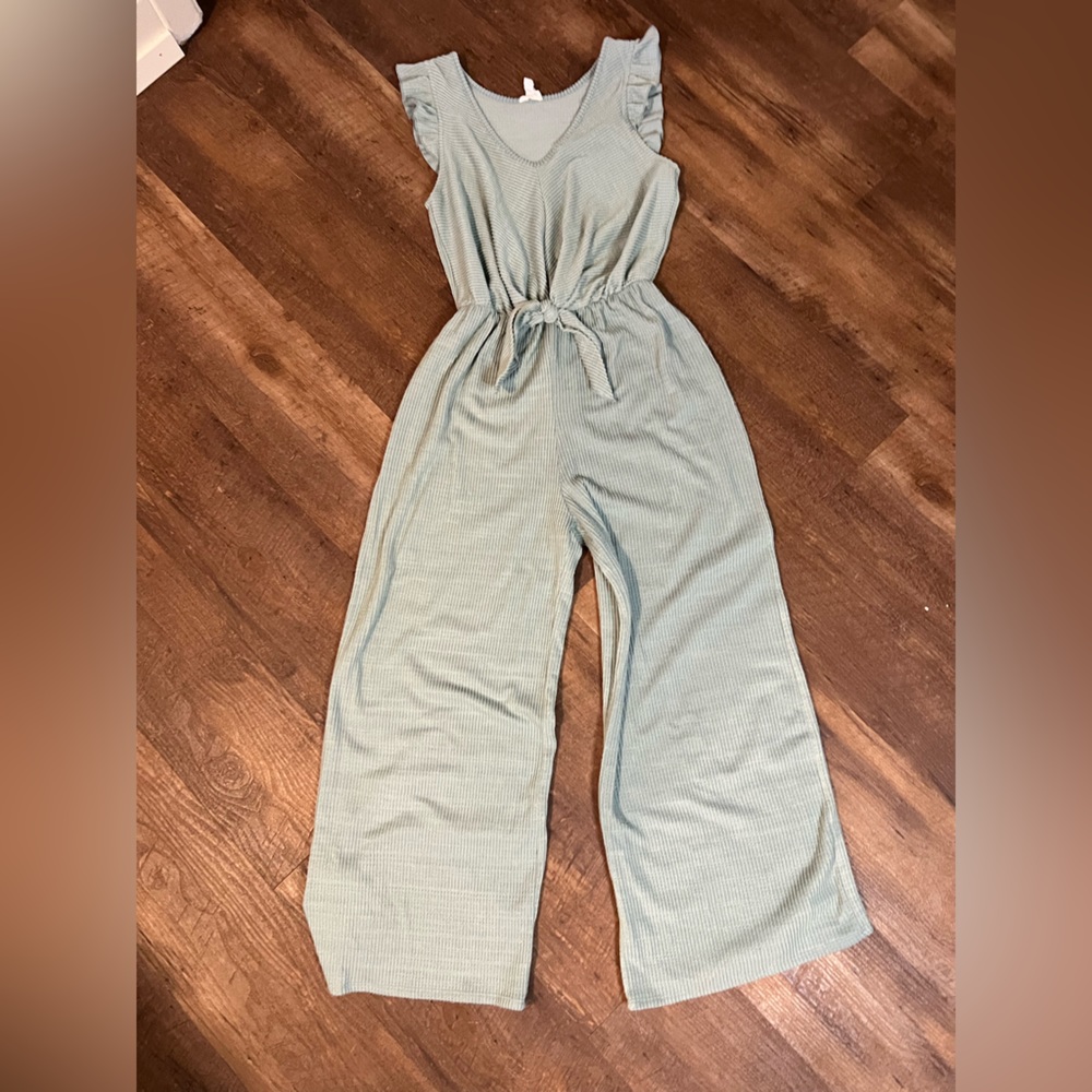 Caution To The Wind Mint Green Sleeveless Wide-Leg Jumpsuit